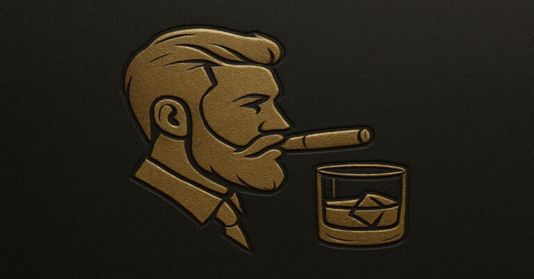 Sophisticated man with cigar and whisky glass logo