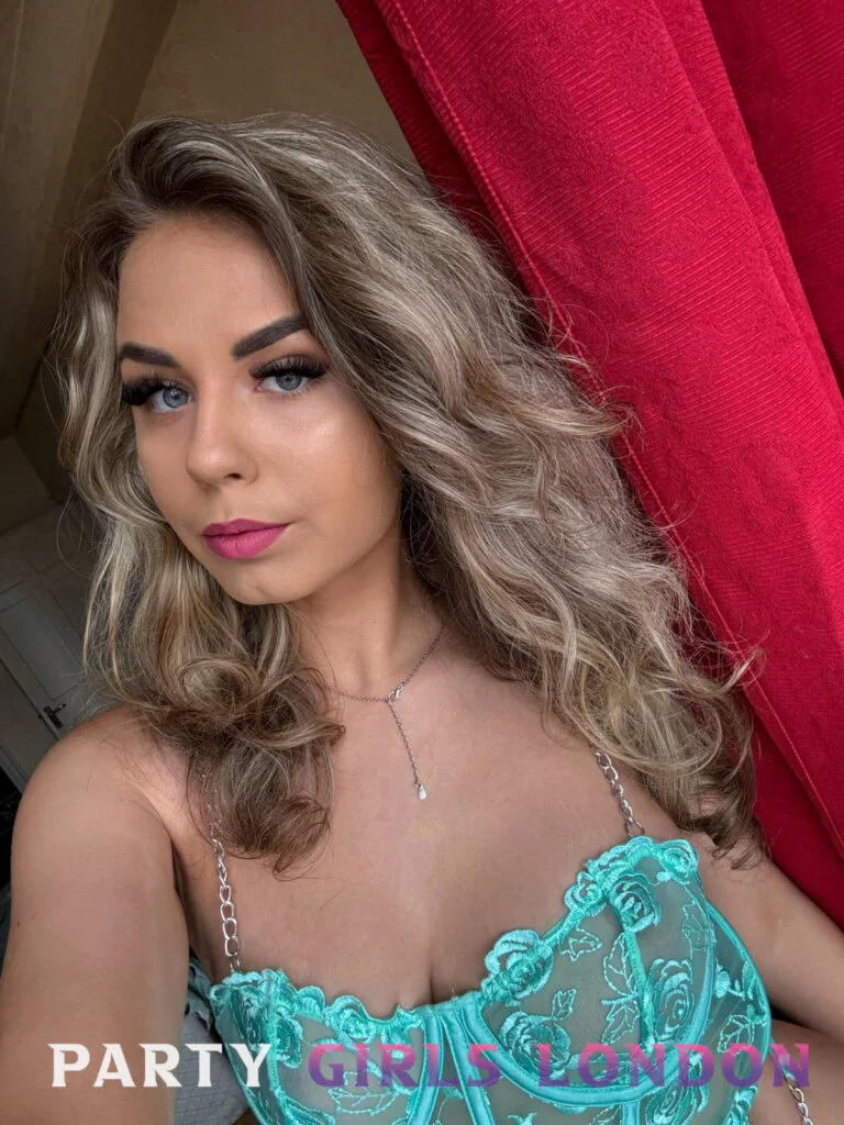 Isadora – Blonde Beauty in Teal Lingerie | Bayswater Escort